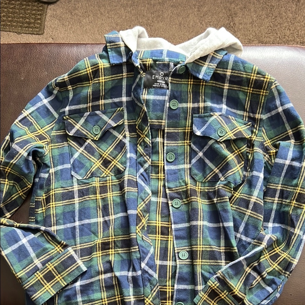 Kids Hooded Flannel Jacket, Size M
